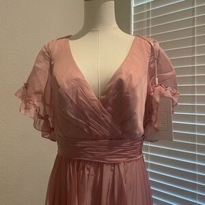 Mac Duggal Pink Ruffled Maxi Dress